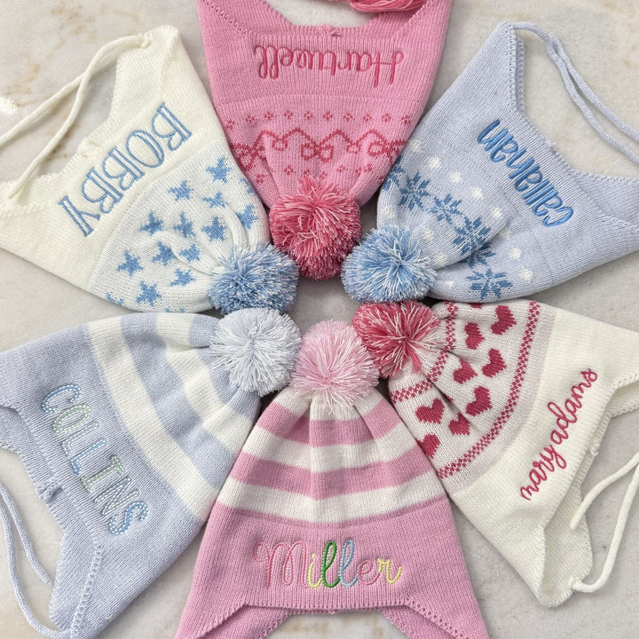 Hampton James Knit Ear Flap Hats — all six styles embroidered