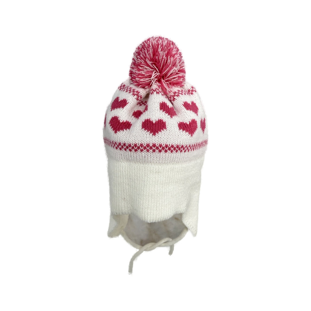Pink Hearts Knit Ear Flap Hat