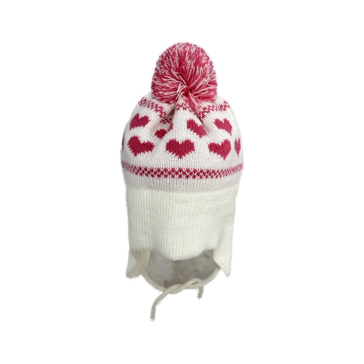 Pink Hearts Knit Ear Flap Hat
