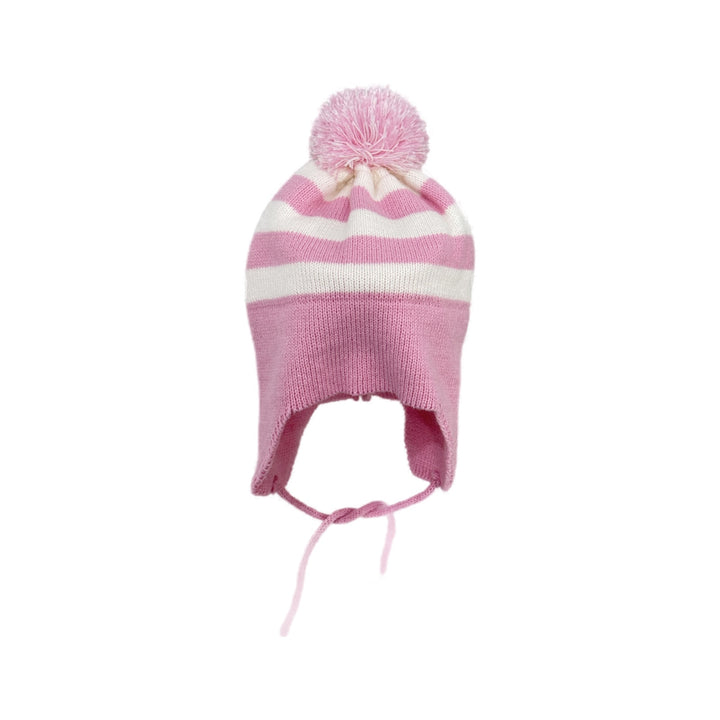 Pink Stripe Knit Ear Flap Hat