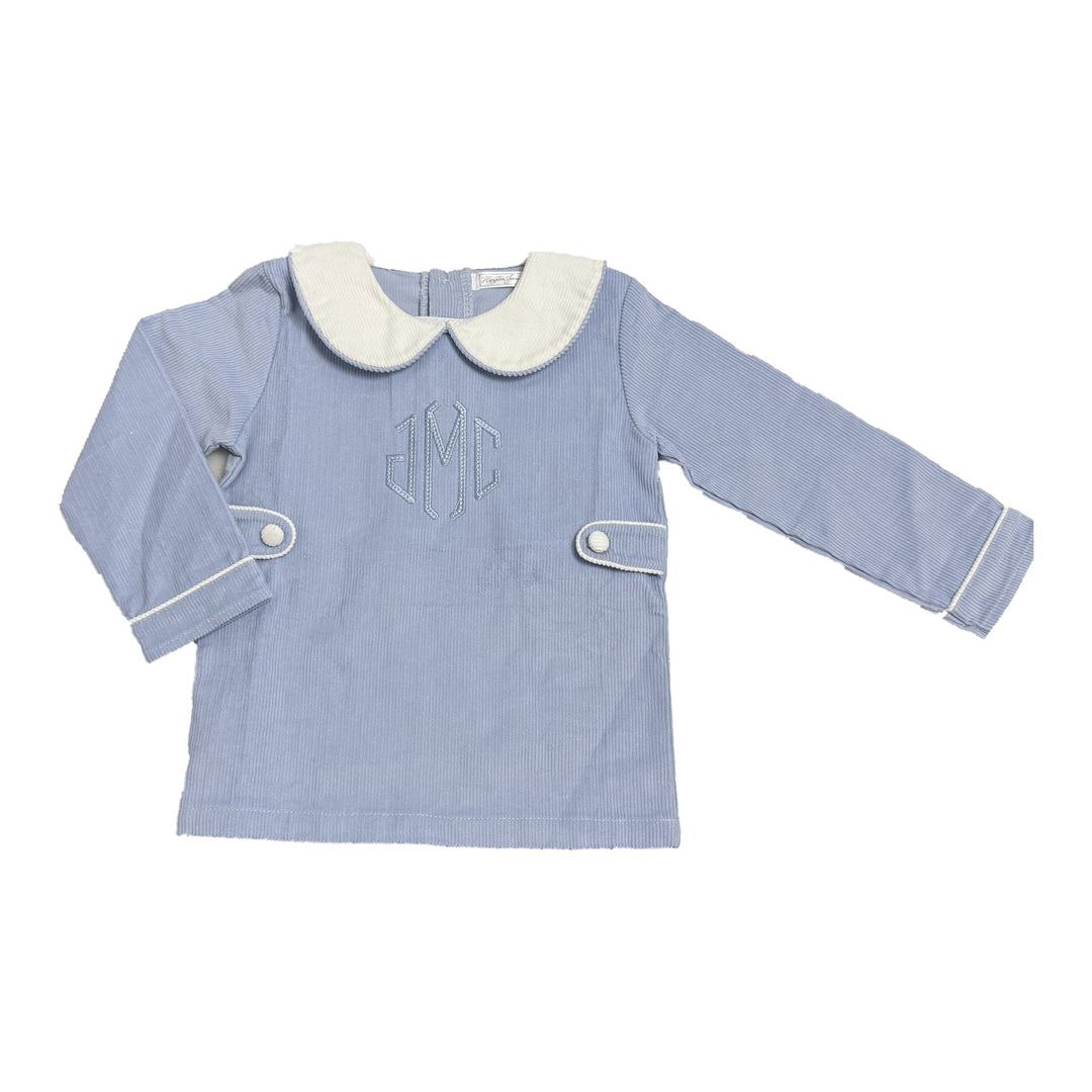 Hampton James blue corduroy collared top with monogram
