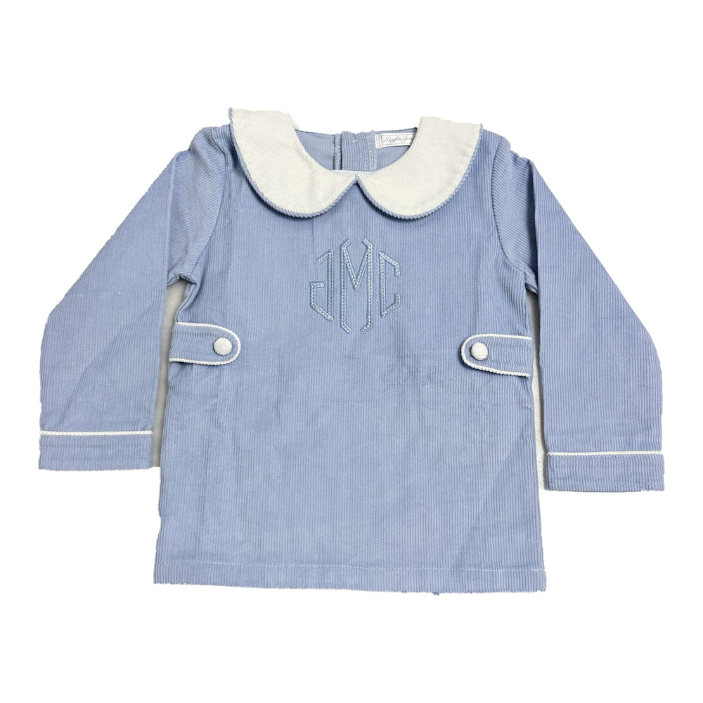 Hampton James blue corduroy collared top with monogram