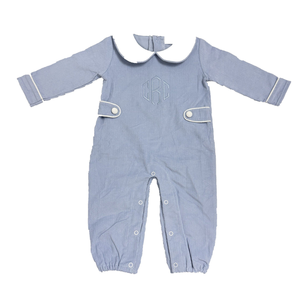 Hampton James blue corduroy collared longall with monogram