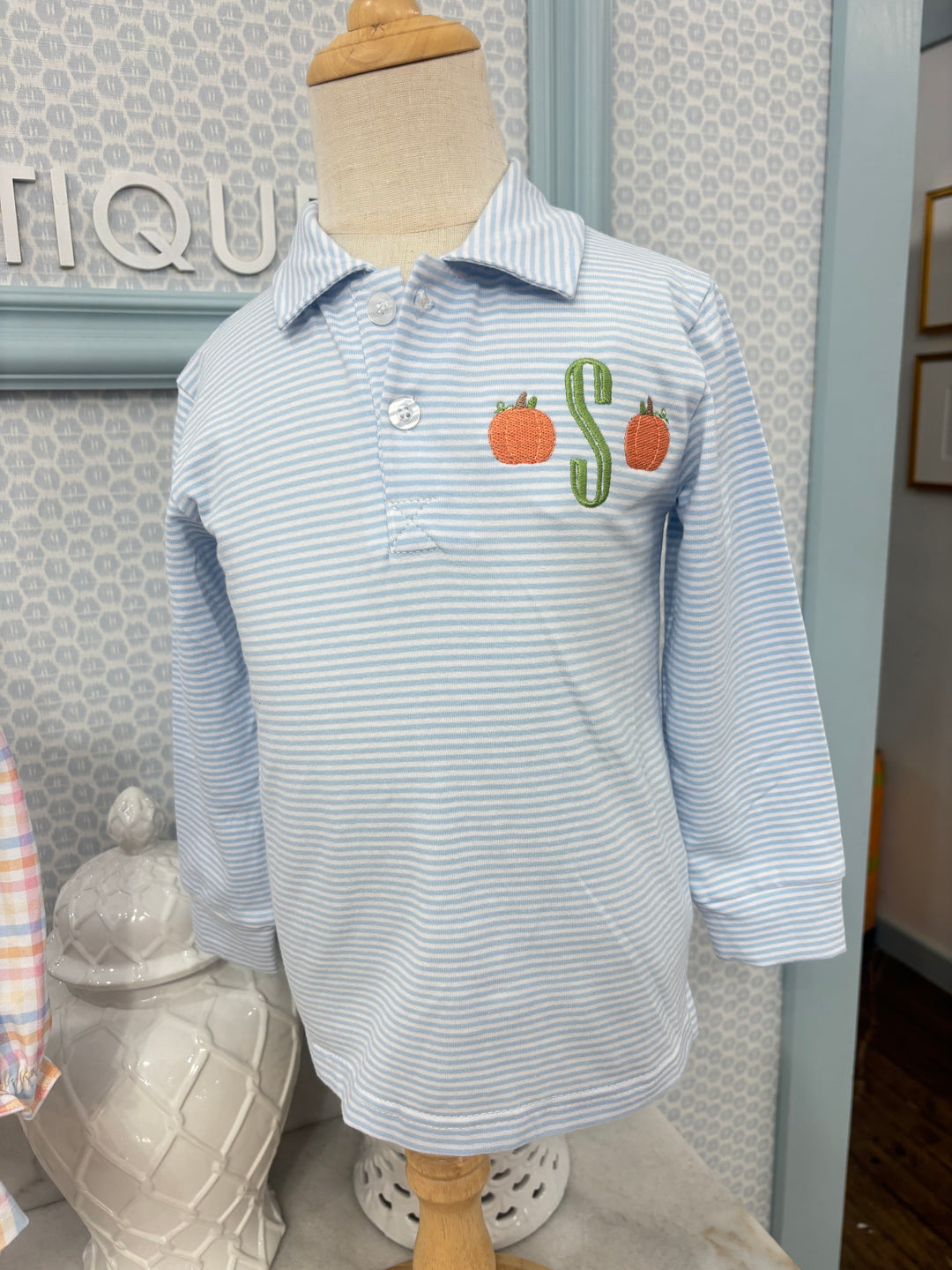 Light Blue Stripe Long Sleeve Polo