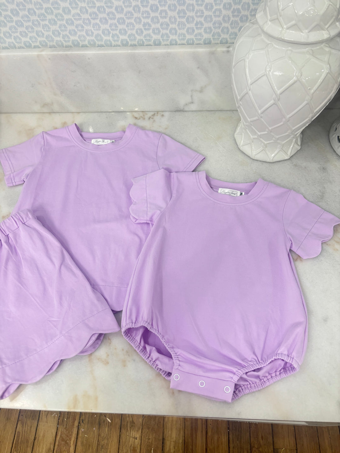 Hampton James Scalloped Cotton Short Set - Light Purple