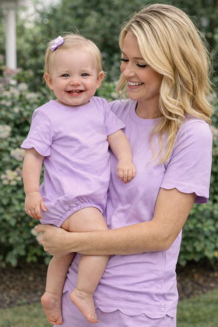 ADULT Hampton James Scalloped Cotton Short Set - Light Purple