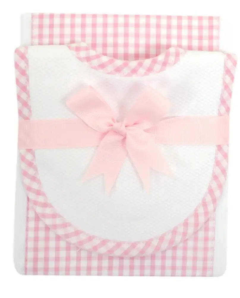 3 Marthas Big Check Drooler Bib & Burp Set Pink