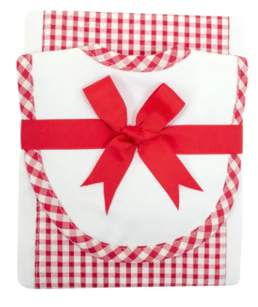 3 Marthas Big Check Drooler Bib & Burp Set Pink Red