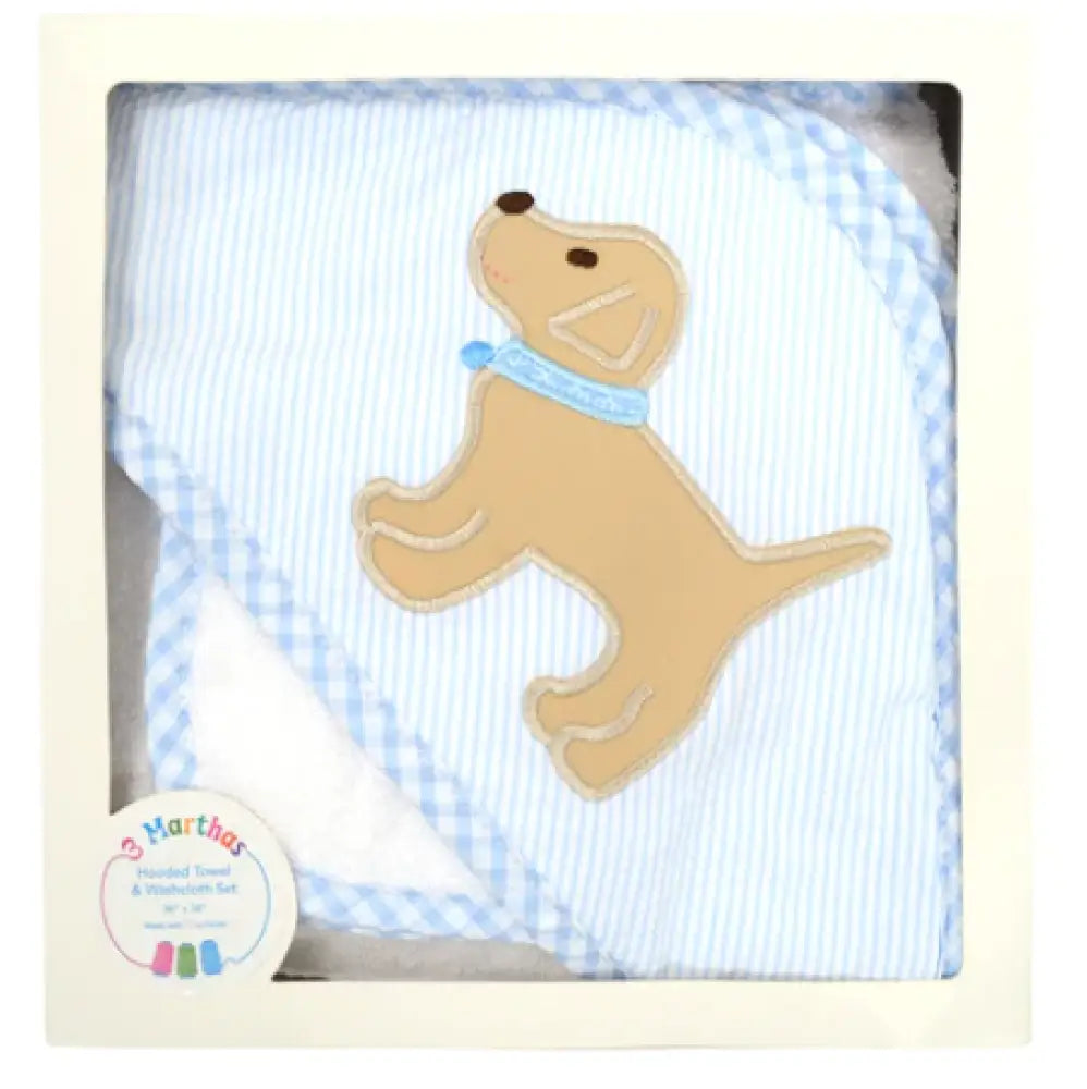 3 Marthas - Lab Puppy Hooded Towel Blue Set