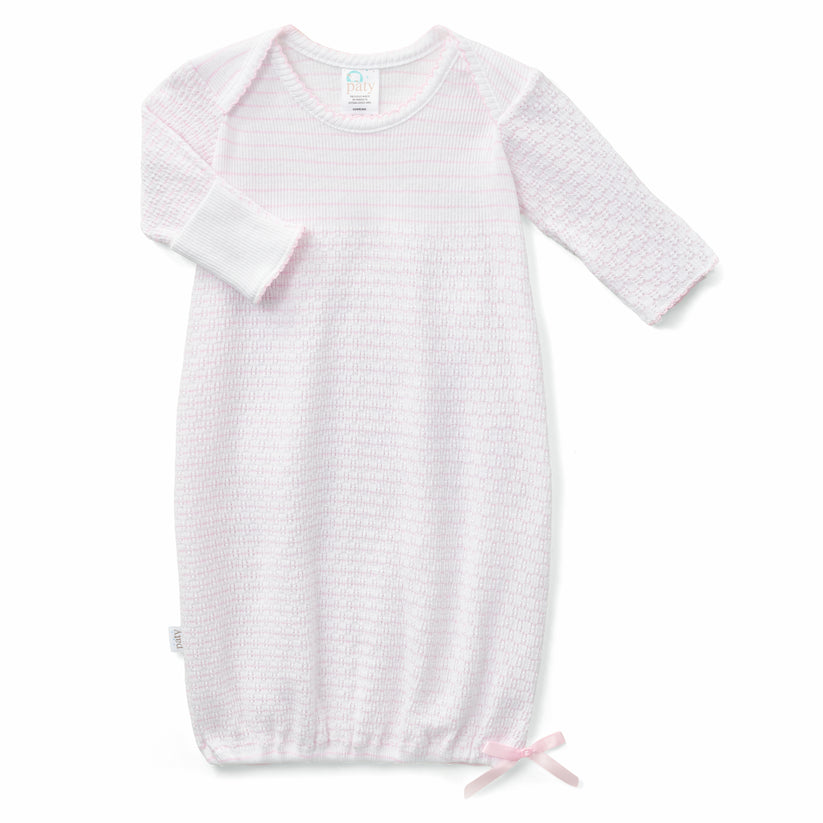 Pink Paty Knit Overlap Shoulder Pinstripe Gown with Bow #315