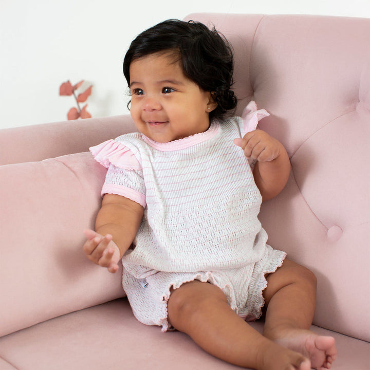 Paty Knit Baby Girl Bubble with Shoulder Ruffle Trim - Style #363ASJ