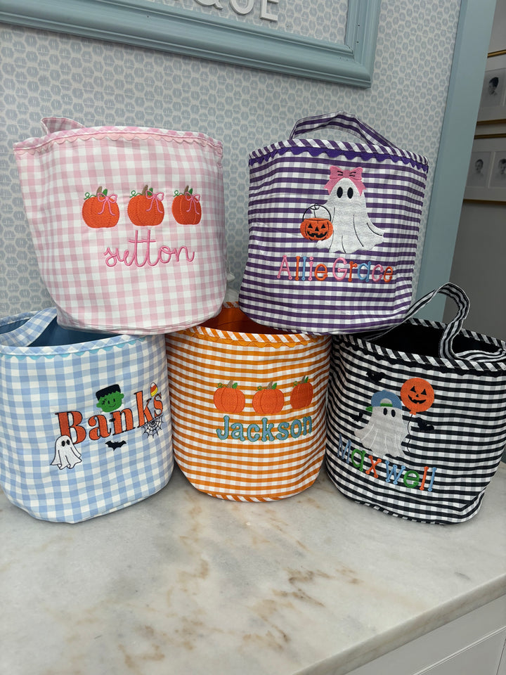 Light Blue Gingham Halloween Bucket