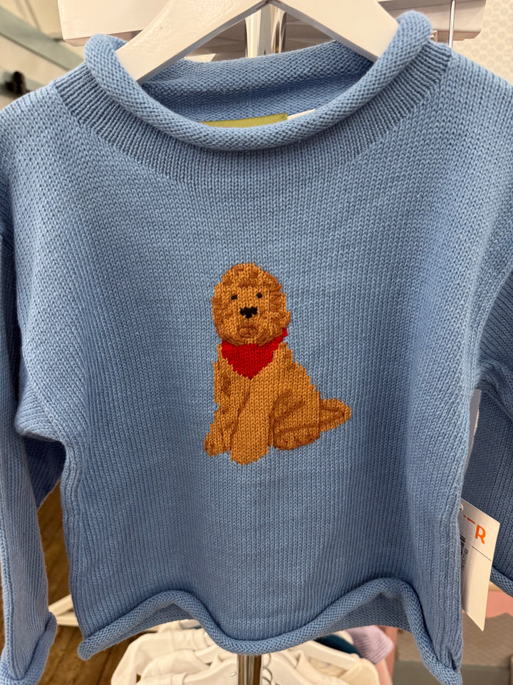 Luigi - Chambray - Golden Doodle with Bandana Roll Neck Sweater