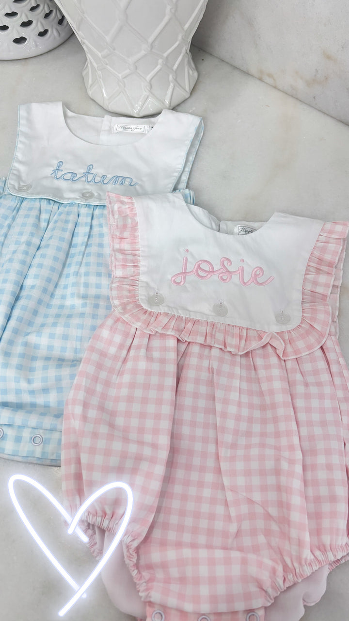 Hampton Light Pink Gingham Ruffle Button Bubble