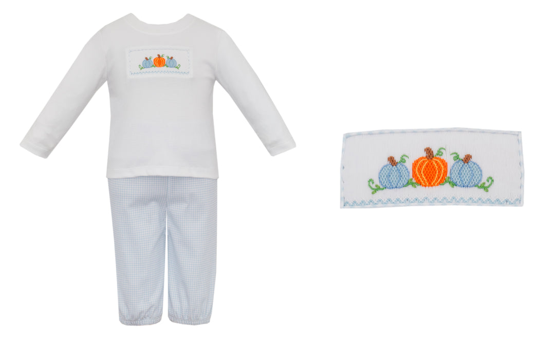 Petit Bebe - Blue Gingham Skit Pant Set - Pumpkin