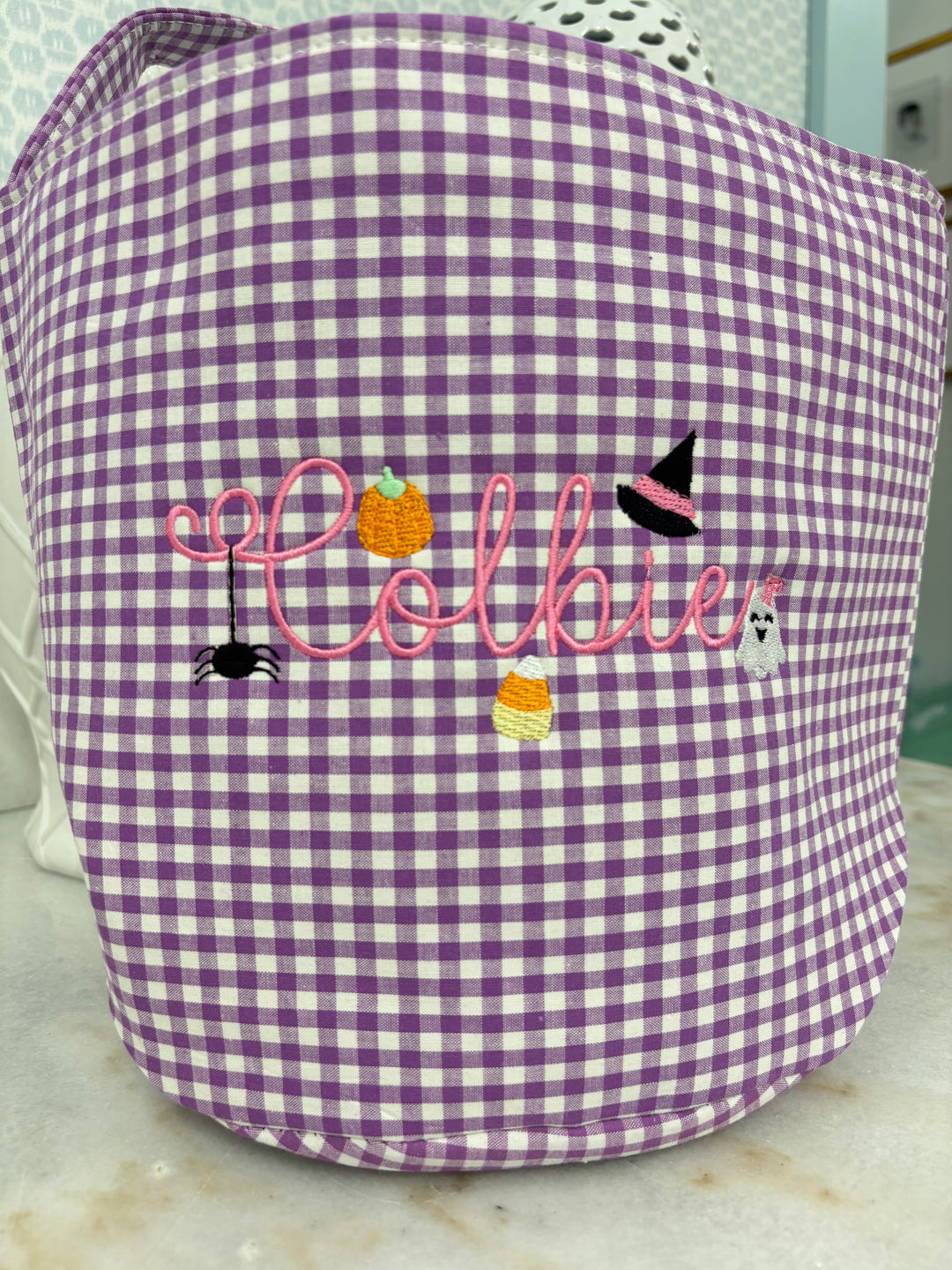 Purple Gingham Halloween Bucket