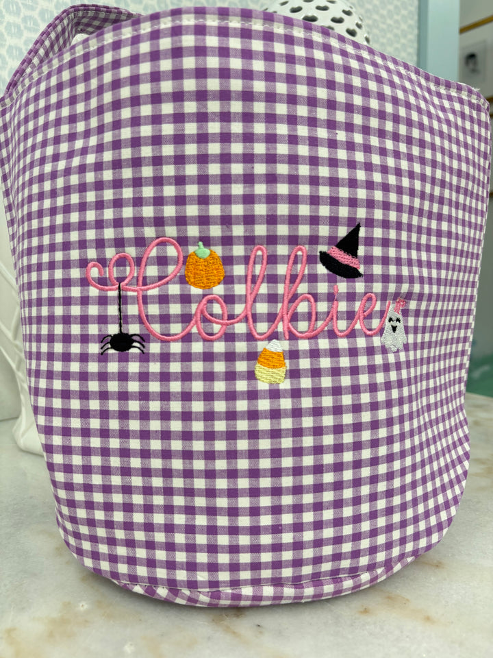 Purple Gingham Halloween Bucket