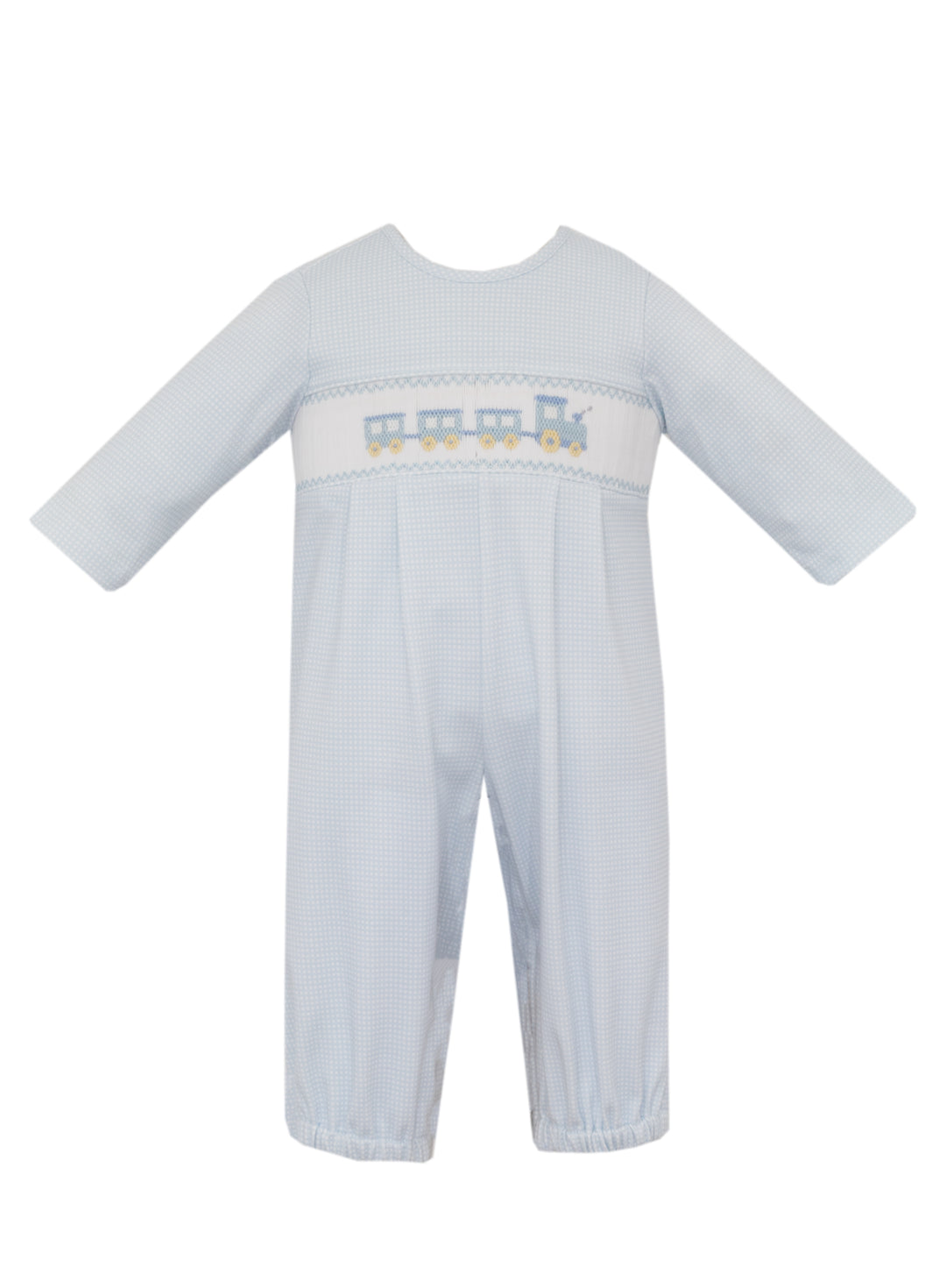 Petit Bebe -  Light Blue Check Knit Romper - Train