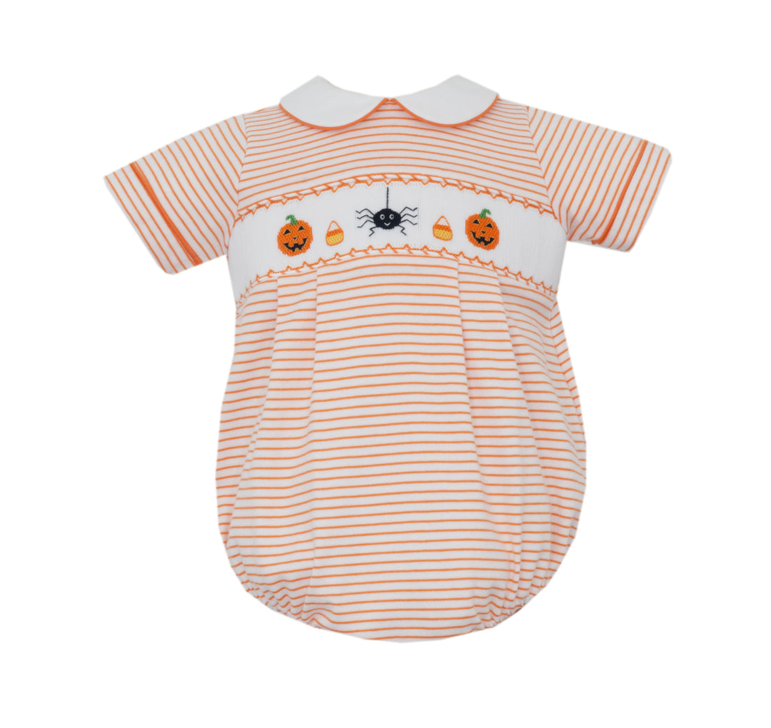 Petit Bebe - Boy Orange Knit Stripe Bubble - Jack o' Lantern