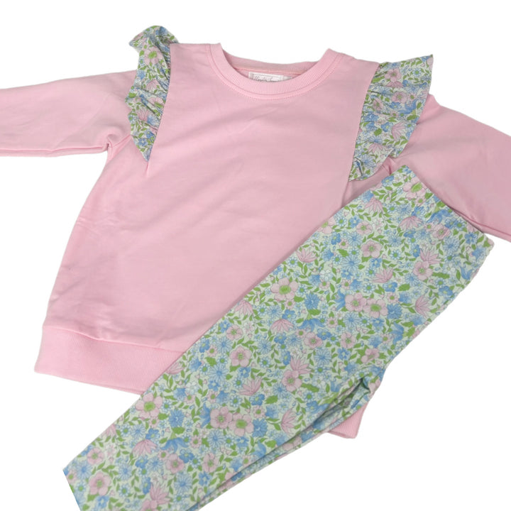 Pink Angel Sleeve Floral Pant Set