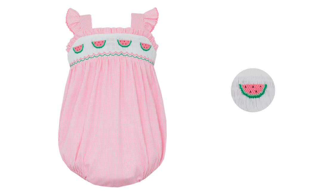 Petit Bebe - Pink Knit Check Strap Bubble - Watermelons