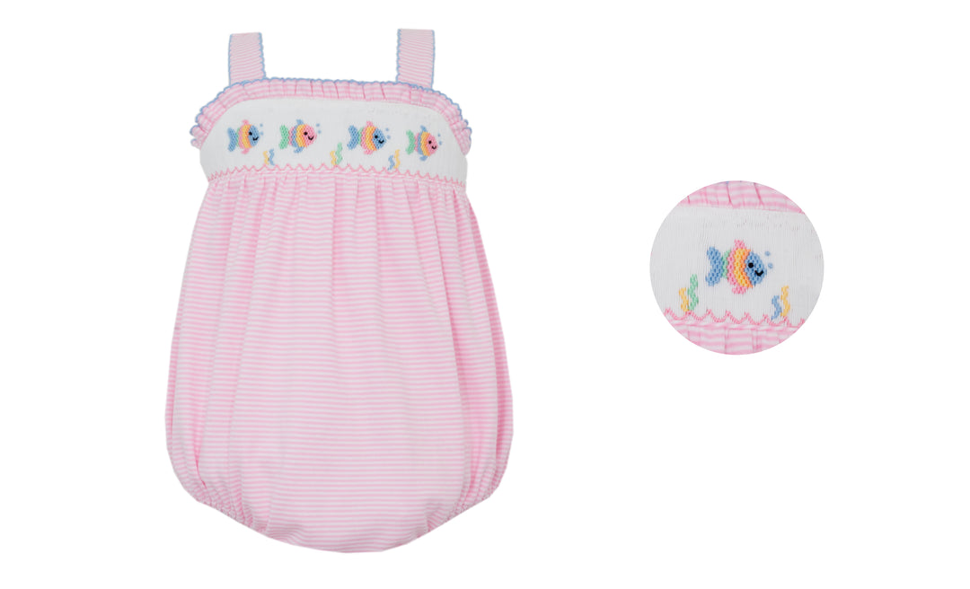 Petit Bebe - Pink Knit Stripe Strap Bubble - Fish