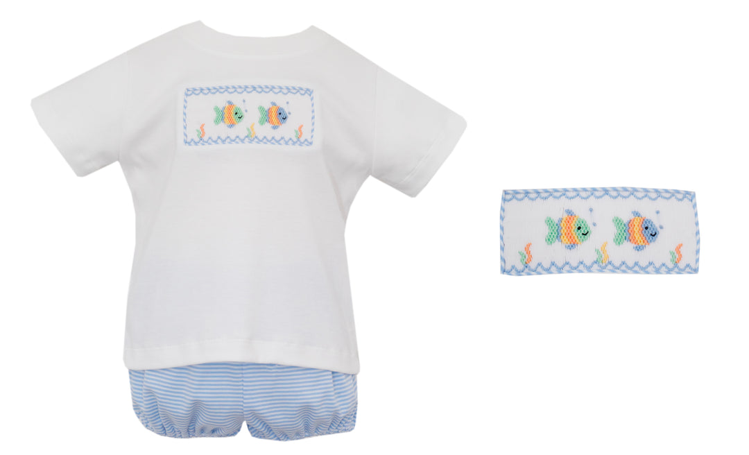 Petit Bebe - Light Blue Stripe Short Set - Baby Fish