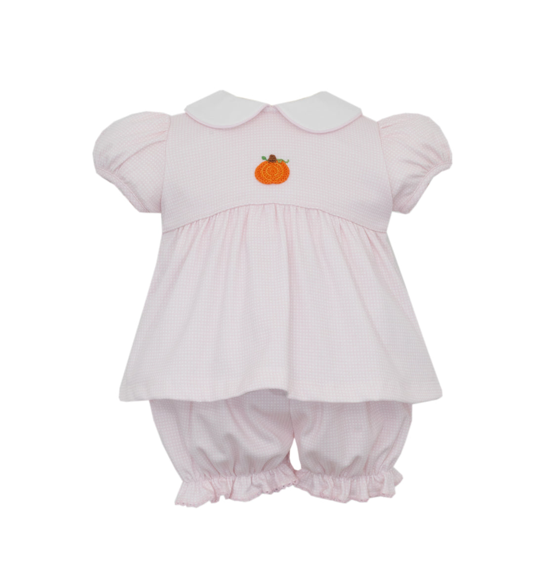 Petit Bebe - Pink Girl Check Pumpkin Diaper Set