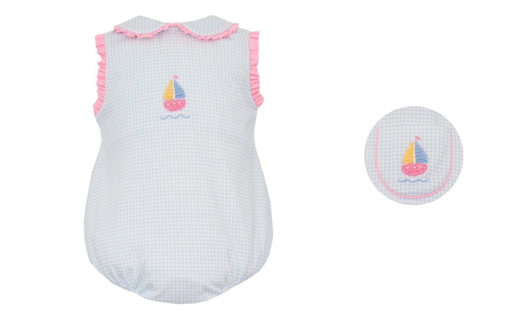 Petit Bebe - Sailboat Girl Knit Gingham Bubble