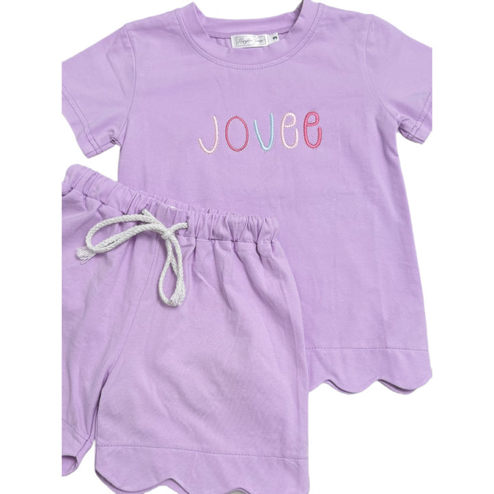 Hampton James Scalloped Cotton Short Set - Light Purple