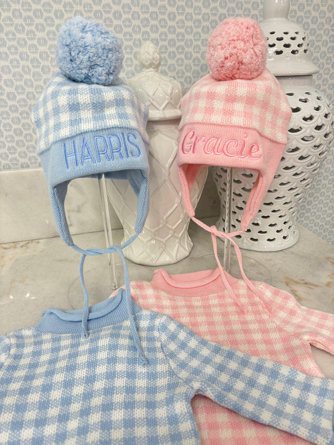 Hampton James Ear Flap Blue Check Hat