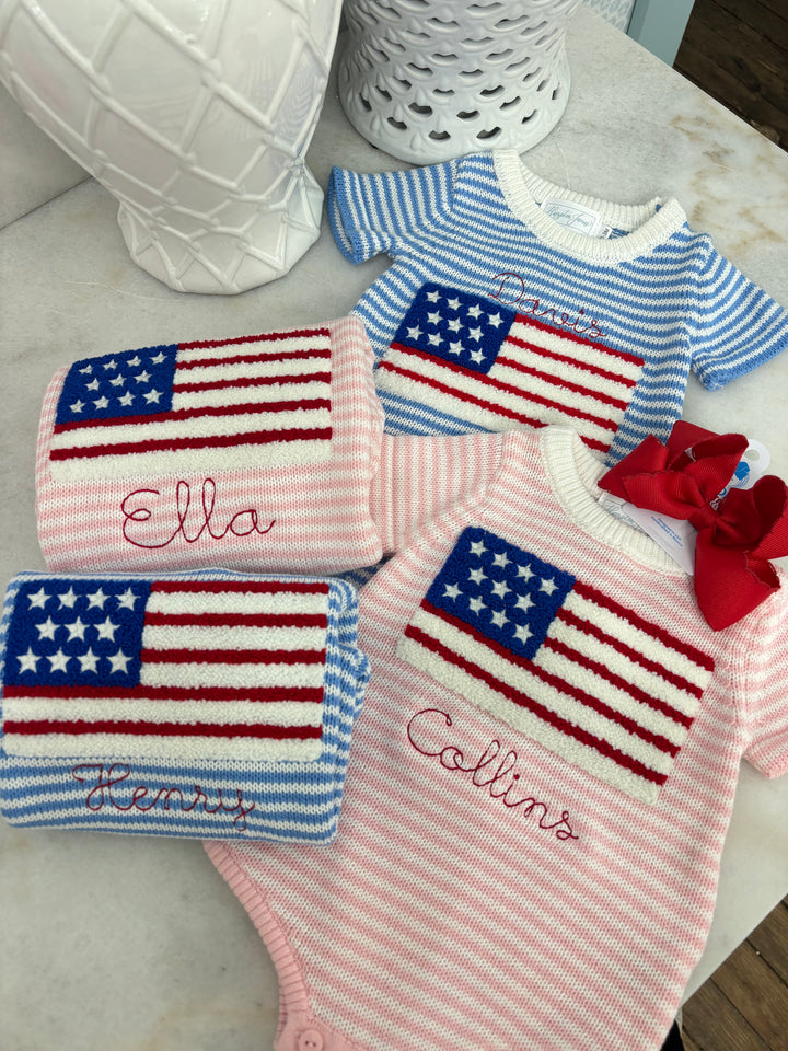 Freedom Flag Knit Short Set - Pink