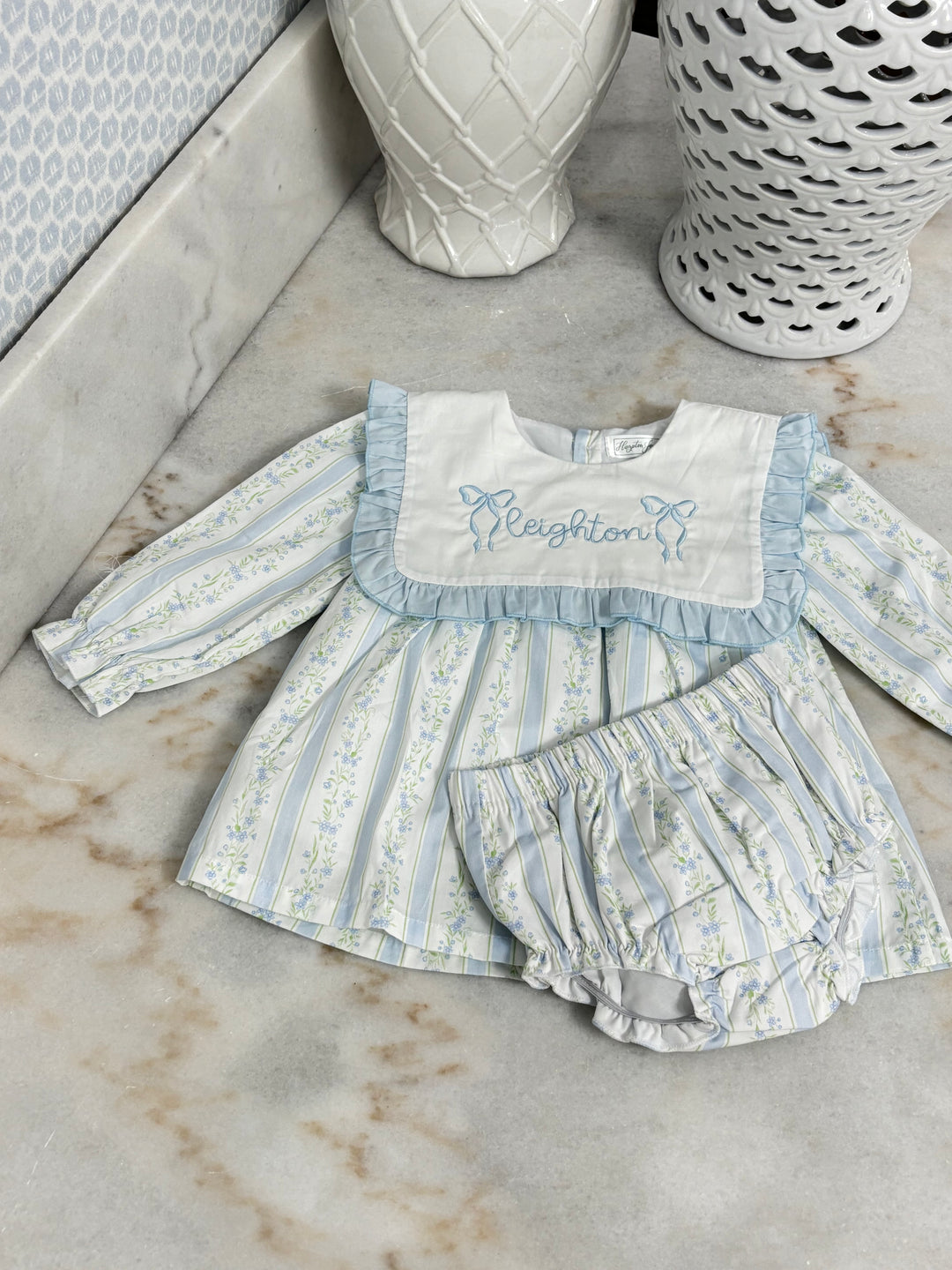 Olivia Blue Collar Floral Diaper Set *Pre-Order Ships in October*