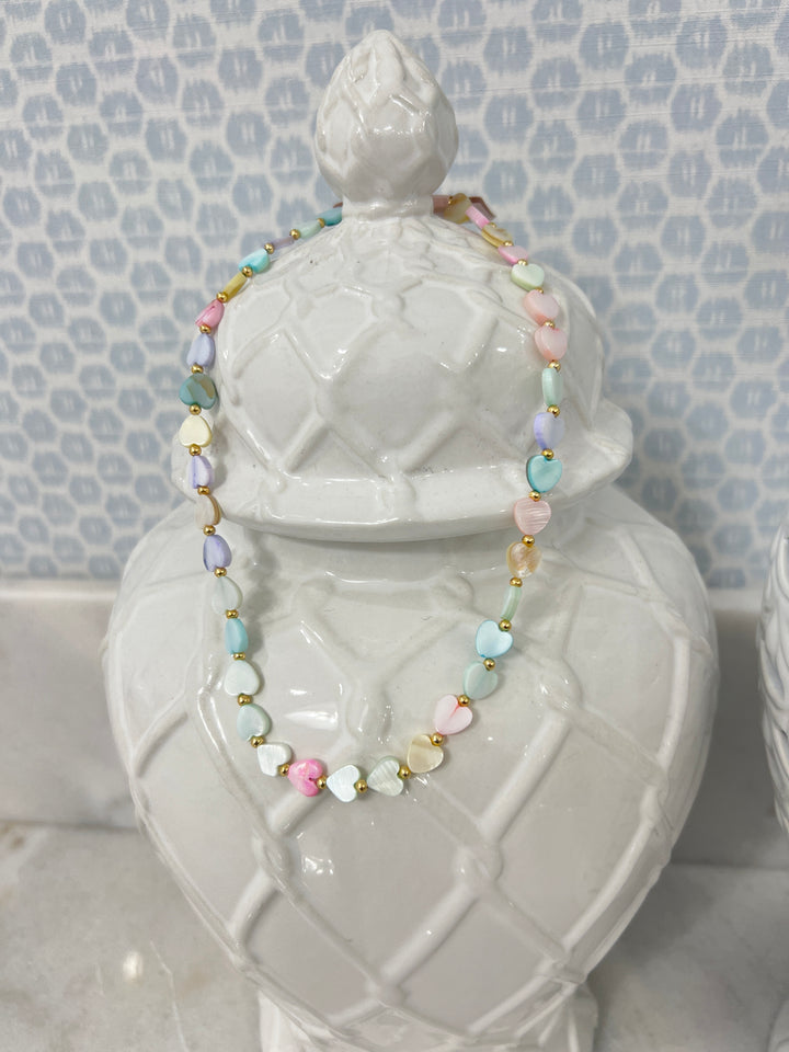 Multi Heart Stone Necklace - Pastel