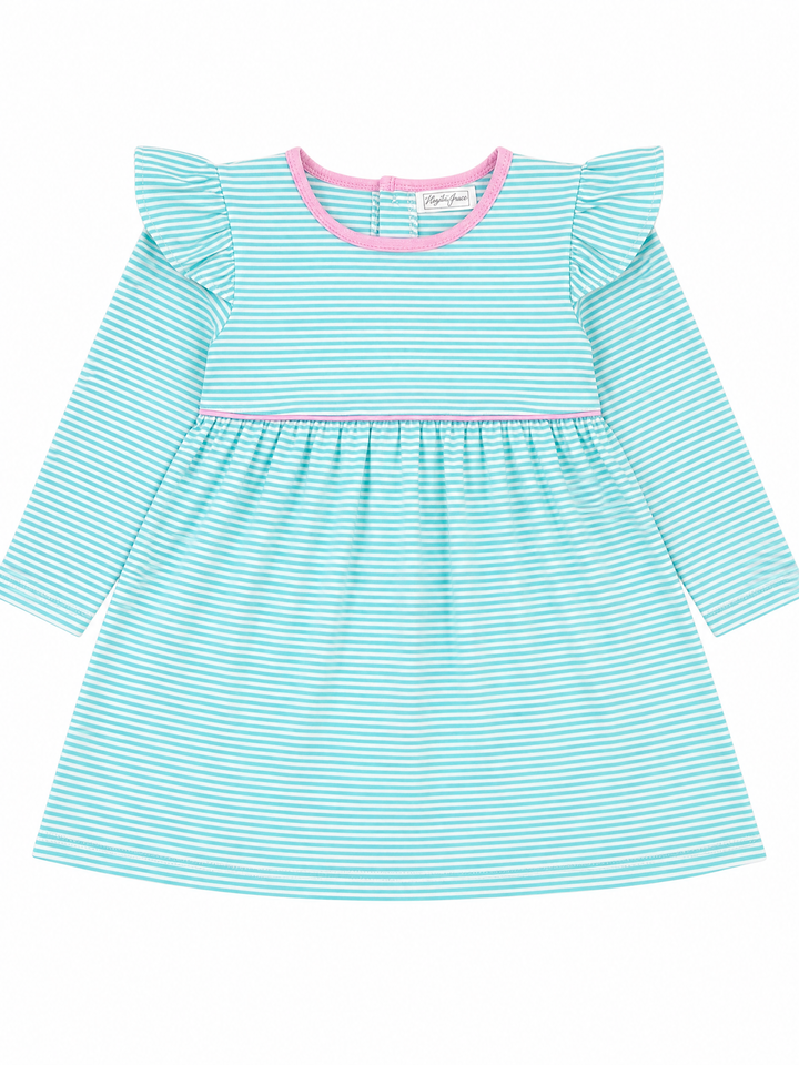 Everyday LS Teal Dress with Pink Trim