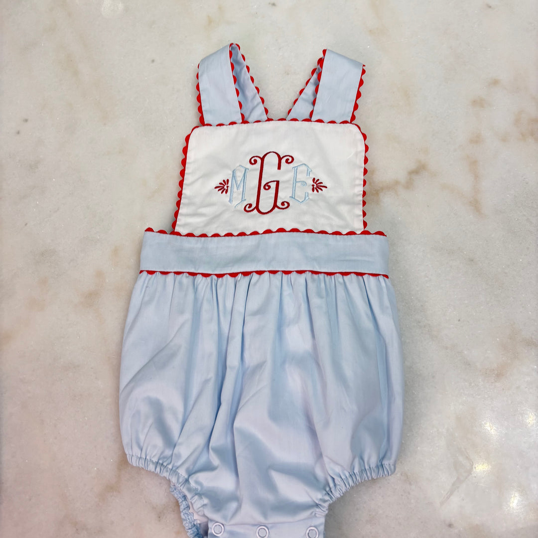 Hampton Light Blue with Red RicRac Bubble