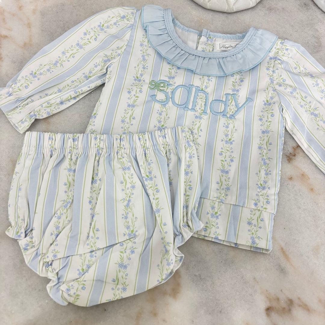 Emma Blue Ruffle Trim Floral Diaper Set *Pre-Order Ships in October*
