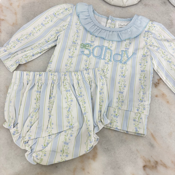 Emma Blue Ruffle Trim Floral Diaper Set *Pre-Order Ships in October*