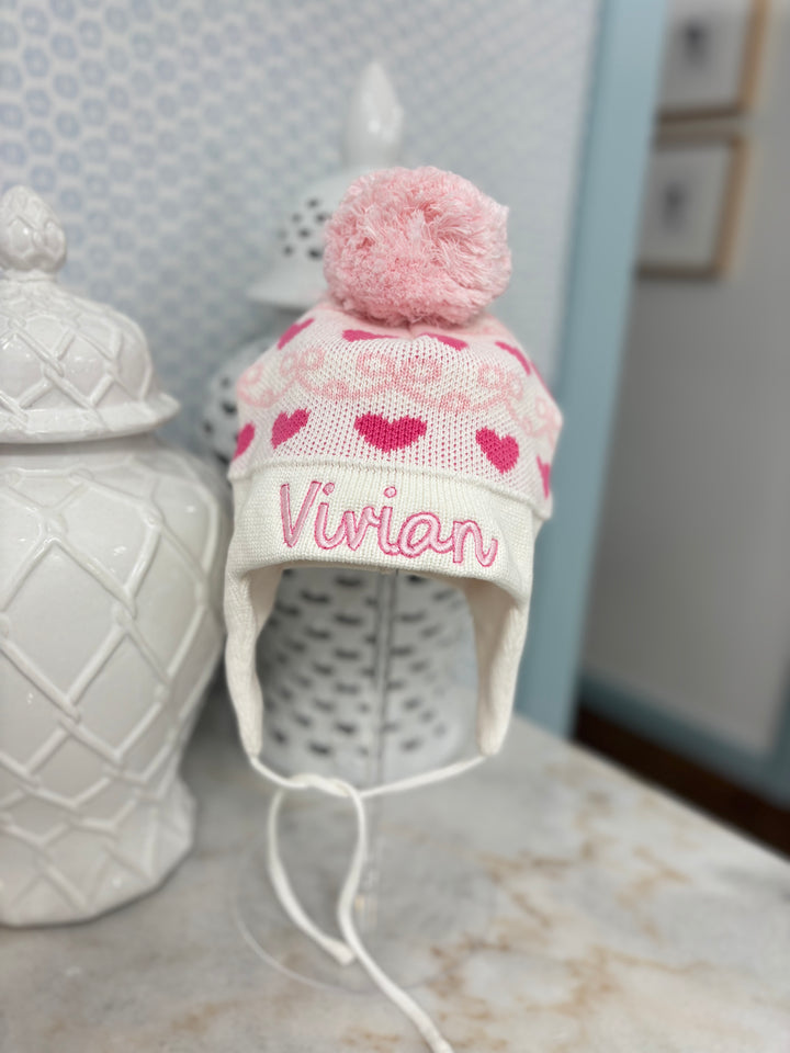 Hampton James Ear Flap Heart Bow Hat