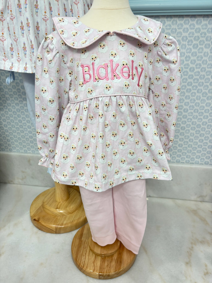 Christmas Pink Santa Scallop Pant Set - PREORDER - ESD Early November