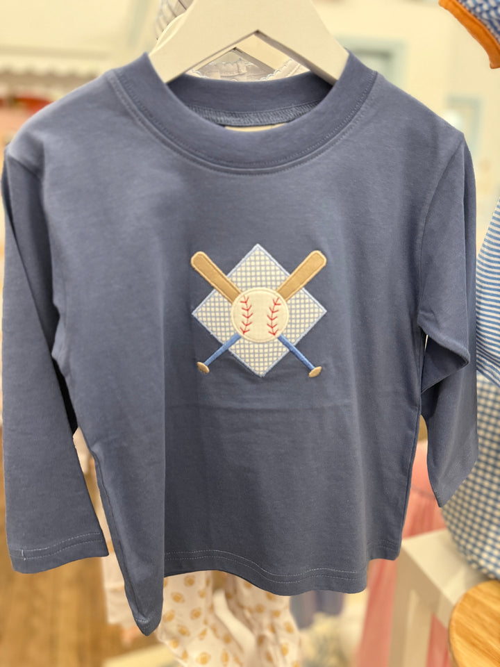 Luigi - Dark Blue - Long Sleeve Baseball Diamond with Bats Appliqué