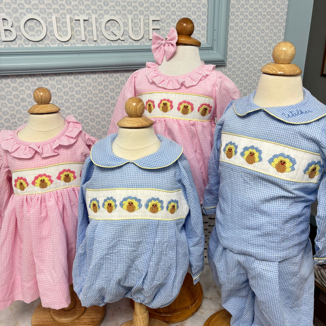 Turkey Smock Blue Gingham Bubble
