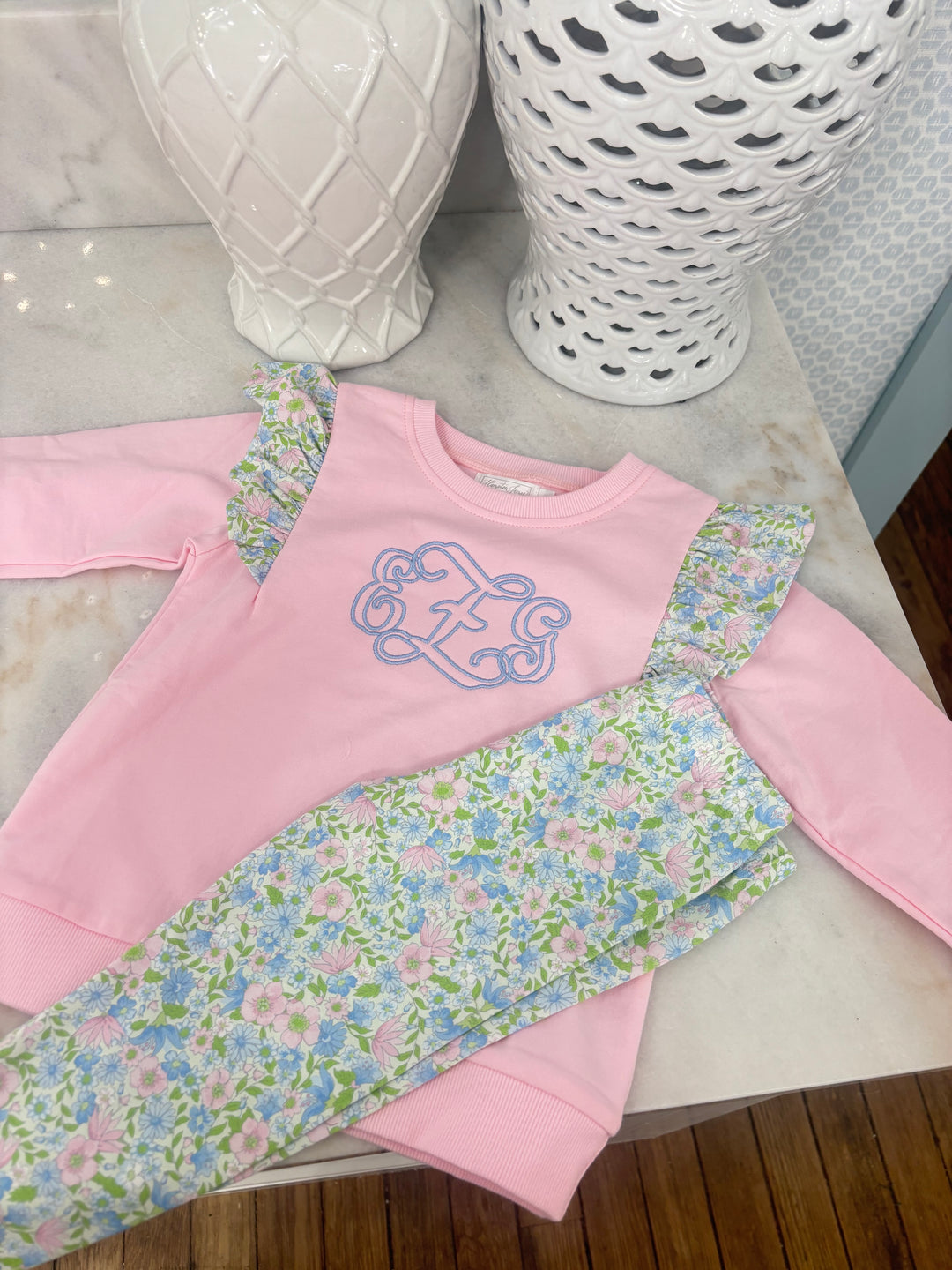 Pink Angel Sleeve Floral Pant Set