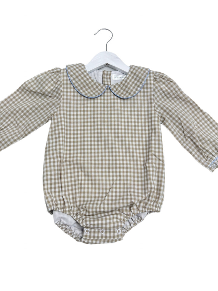 Barron Khaki Gingham Bubble with Blue Trim LS *Pre-Order Ships in October*