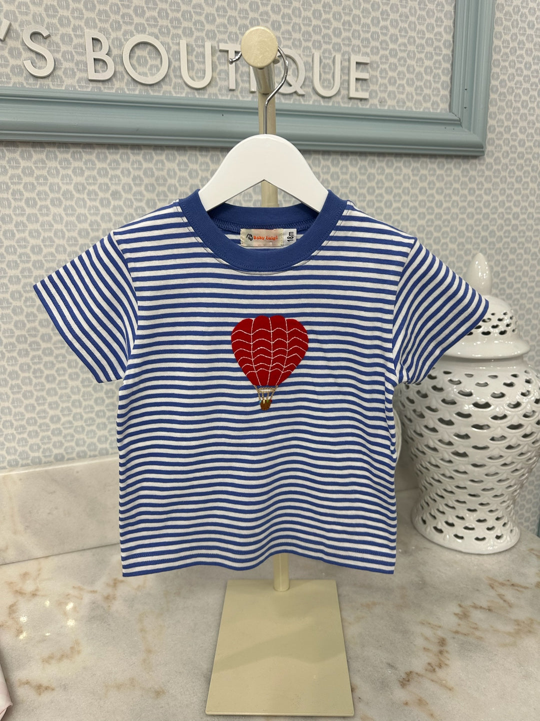 Luigi - Hot Air Balloon Short Sleeve T-shirt - Sky Blue Stripe