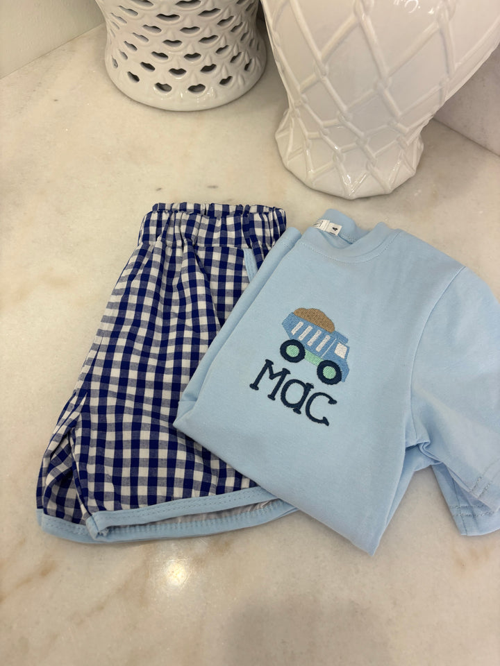 Hampton Light Blue and Navy Gingham Pocket Short Set