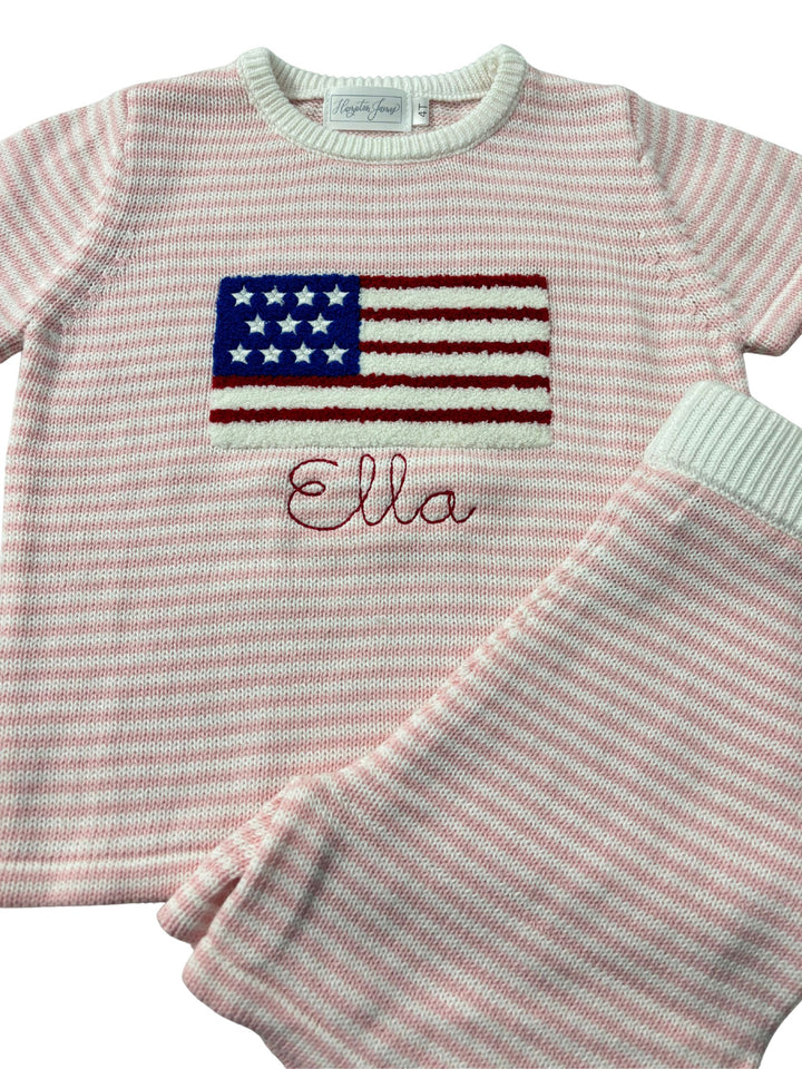 Freedom Flag Knit Short Set - Pink
