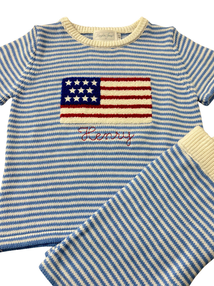 Freedom Flag Knit Short Set - Blue