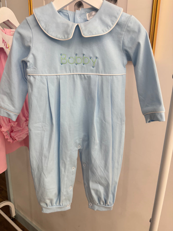 Knox Solid Blue Collared Romper