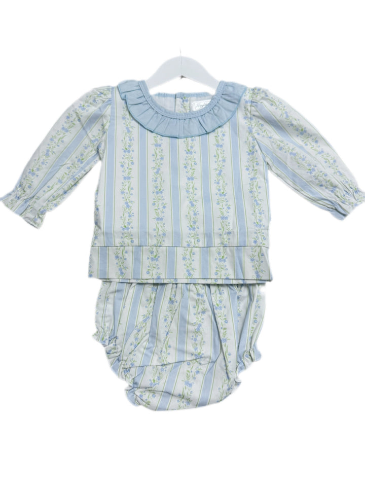Emma Blue Ruffle Trim Floral Diaper Set *Pre-Order Ships in October*